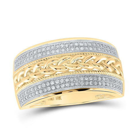 10kt Yellow Gold Mens Round Diamond Wedding Braid Inlay Band Ring 1/3 Cttw