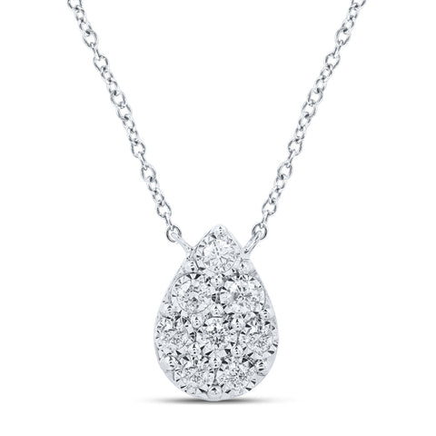 10kt White Gold Womens Round Diamond Teardrop Necklace 1/6 Cttw