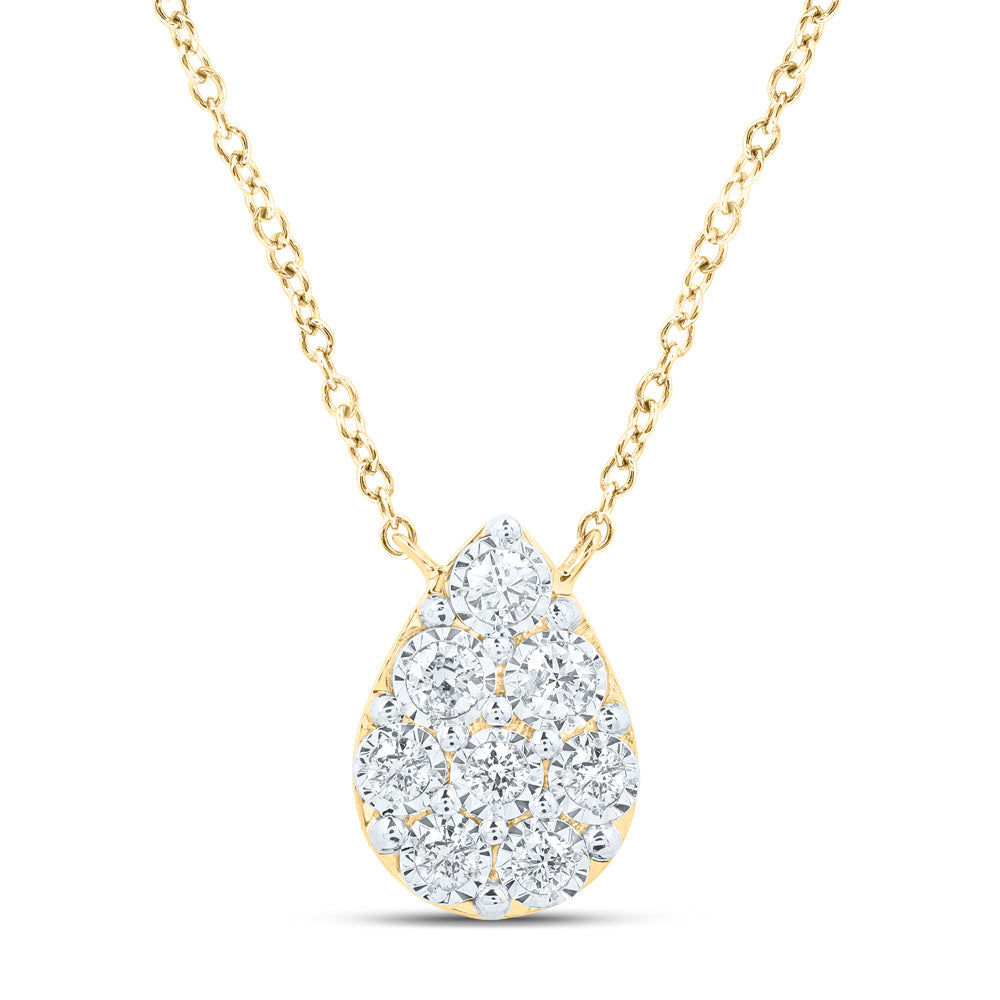 10kt Yellow Gold Womens Round Diamond Teardrop Necklace 1/6 Cttw