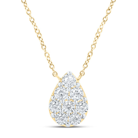 10kt Yellow Gold Womens Round Diamond Teardrop Necklace 1/6 Cttw