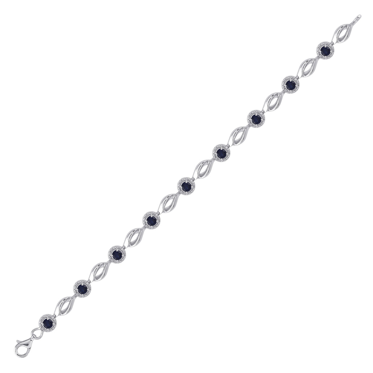 Sterling Silver Womens Round Synthetic Blue Sapphire Tennis Bracelet 3 Cttw