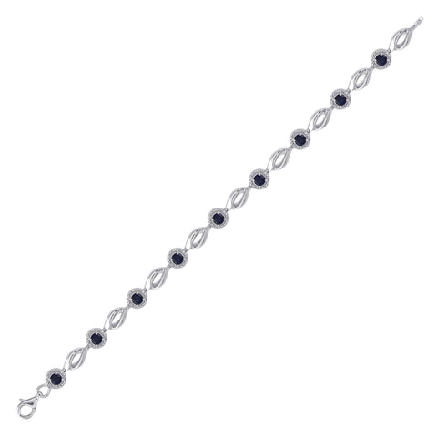 Sterling Silver Womens Round Synthetic Blue Sapphire Tennis Bracelet 3 Cttw