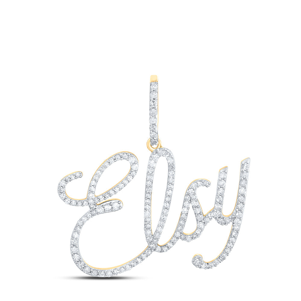 10kt Yellow Gold Womens Round Diamond ELSY Name Pendant 3/4 Cttw