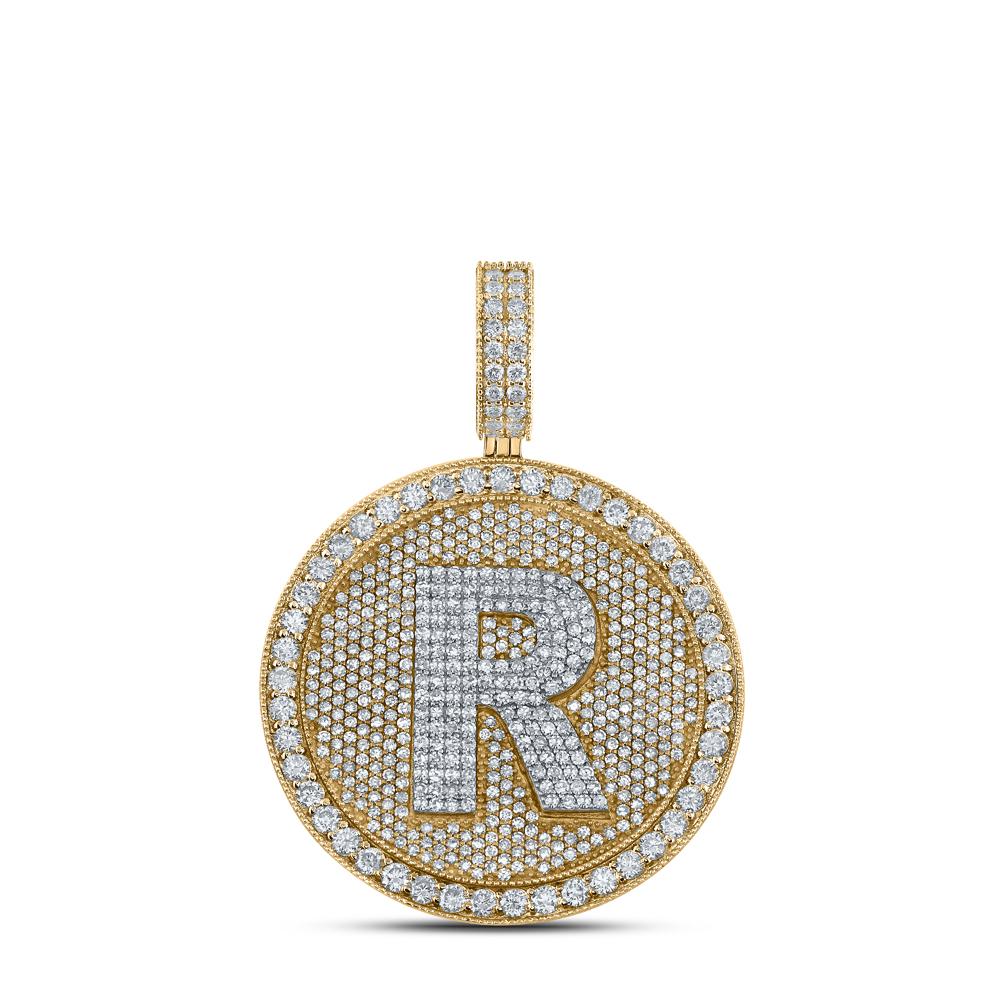 10kt Two-tone Gold Mens Round Diamond Letter R Circle Charm Pendant 3-3/4 Cttw