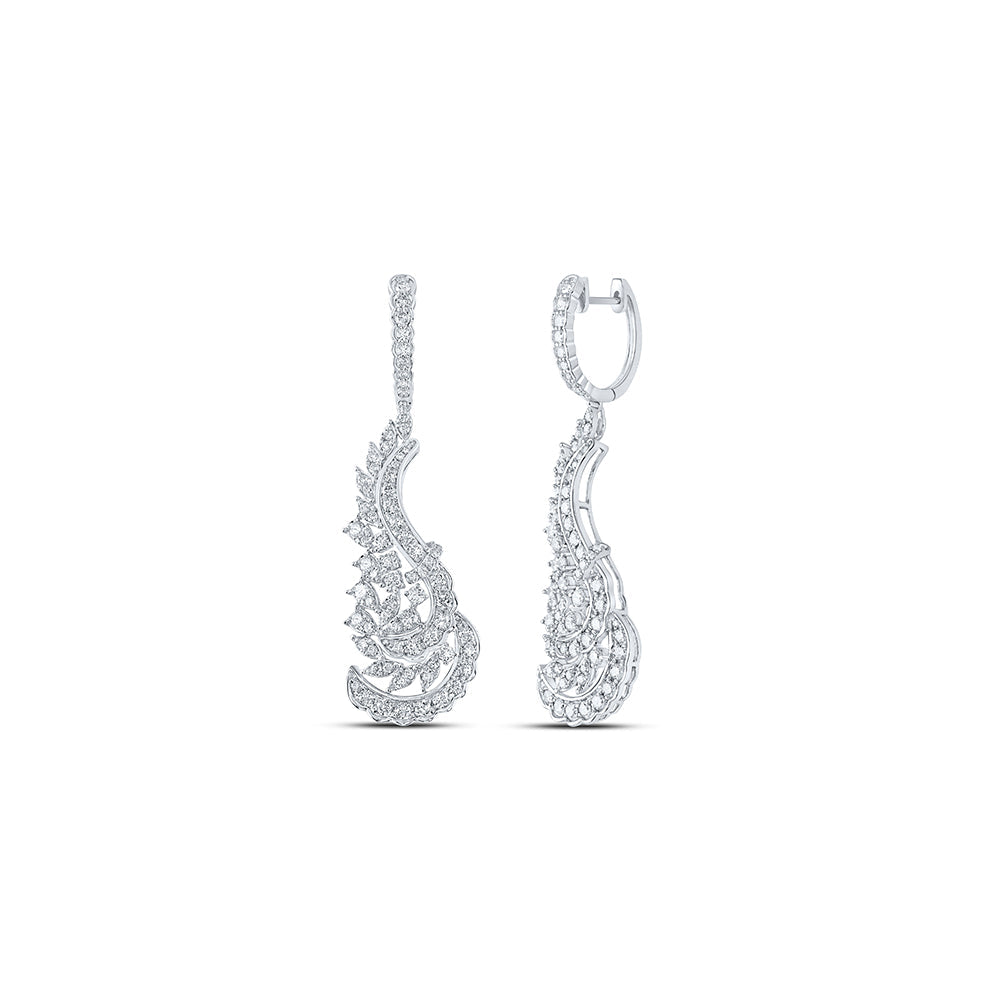 18kt White Gold Womens Round Diamond Dangle Earrings 2-7/8 Cttw