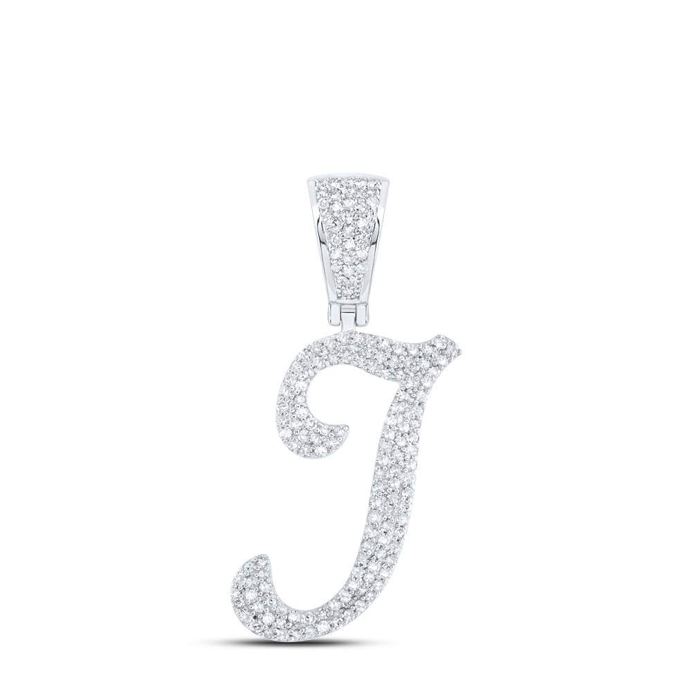 10kt White Gold Mens Round Diamond I Initial Letter Charm Pendant 5/8 Cttw