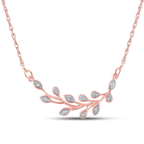 10kt Rose Gold Womens Round Diamond Branch Floral Fashion Necklace 1/6 Cttw