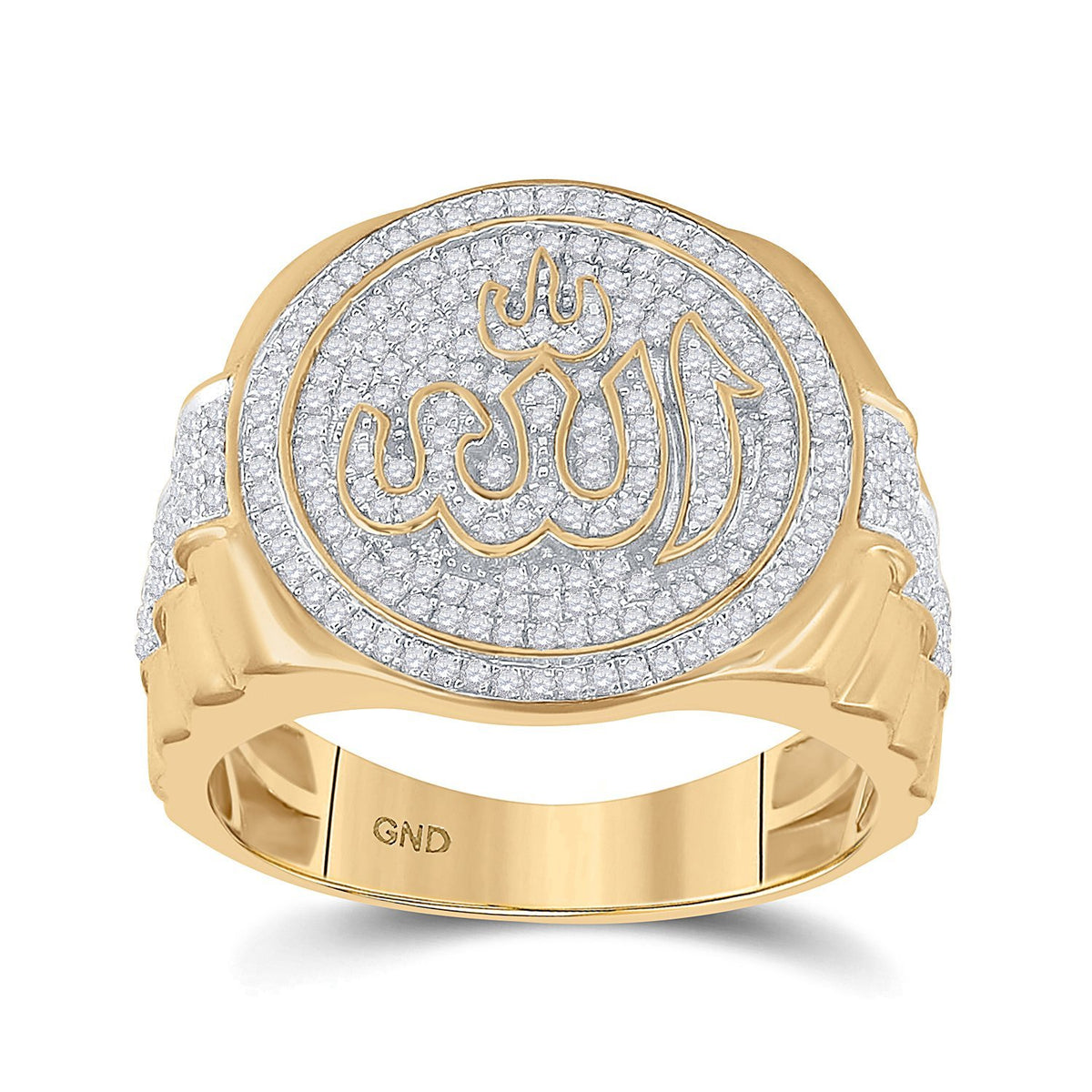 10kt Yellow Gold Mens Round Diamond Allah Islam Circle Ring 3/4 Cttw