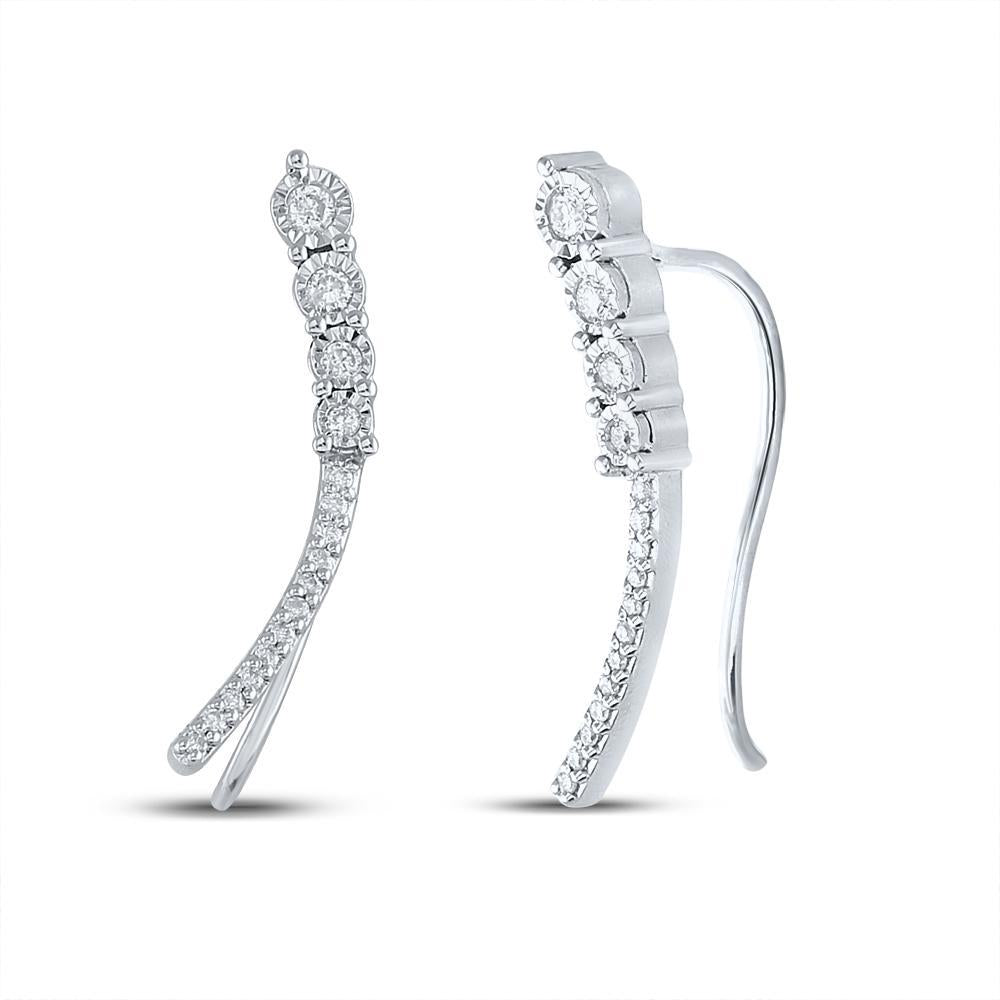 Sterling Silver Womens Round Diamond Climber Earrings 1/4 Cttw