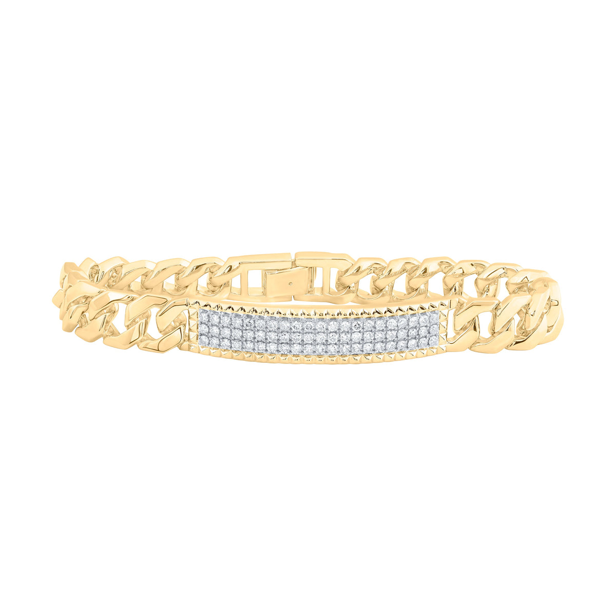 14kt Yellow Gold Mens Round Diamond 8.5-inch Cuban Link Bracelet 1-1/2 Cttw