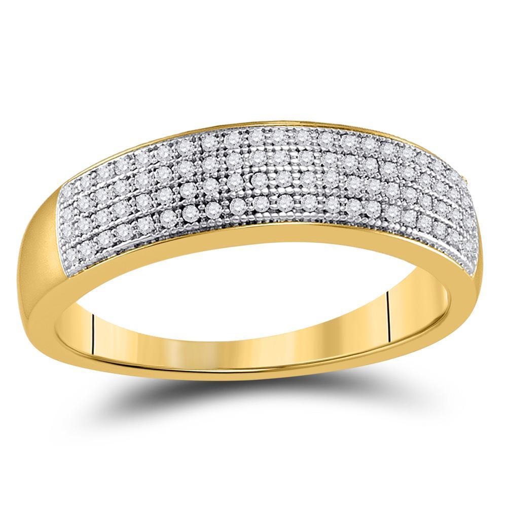 10kt Yellow Gold Mens Round Pave-set Diamond Wedding Band Ring 1/4 Cttw