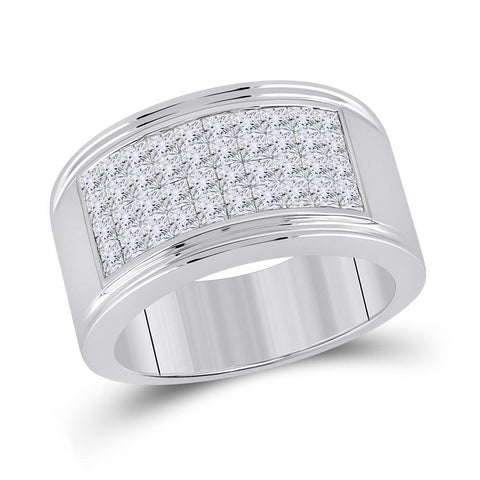 14kt White Gold Mens Princess Diamond Band Ring 3 Cttw