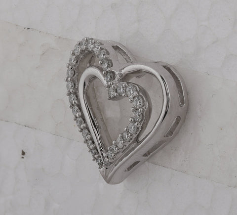 10kt White Gold Womens Round Diamond Double Nested Heart Pendant 1/4 Cttw