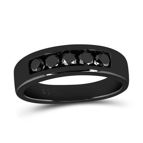 10kt White Gold Mens Round Black Color Enhanced Diamond Gunmetal Wedding Band Ring 5/8 Cttw