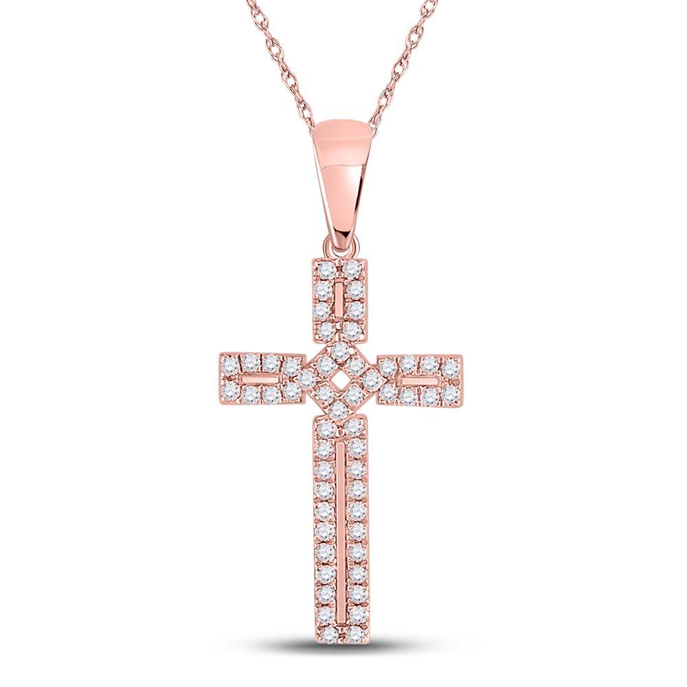 10kt Rose Gold Womens Round Diamond Roman Cross Pendant 1/3 Cttw