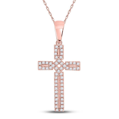 10kt Rose Gold Womens Round Diamond Roman Cross Pendant 1/3 Cttw