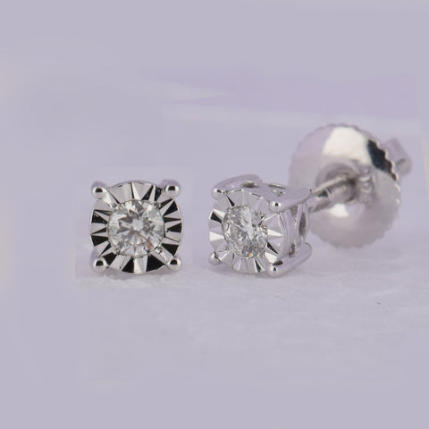 10kt White Gold Womens Round Diamond Solitaire Earrings 1/10 Cttw