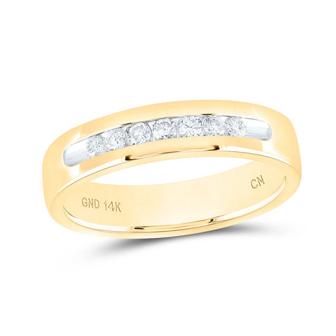 14kt Yellow Gold Mens Machine Set Round Diamond Wedding Channel Band Ring 1/4 Cttw