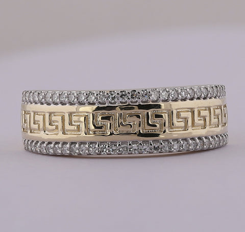 10kt Yellow Gold Mens Round Diamond Wedding Greek Key Band Ring 1/3 Cttw