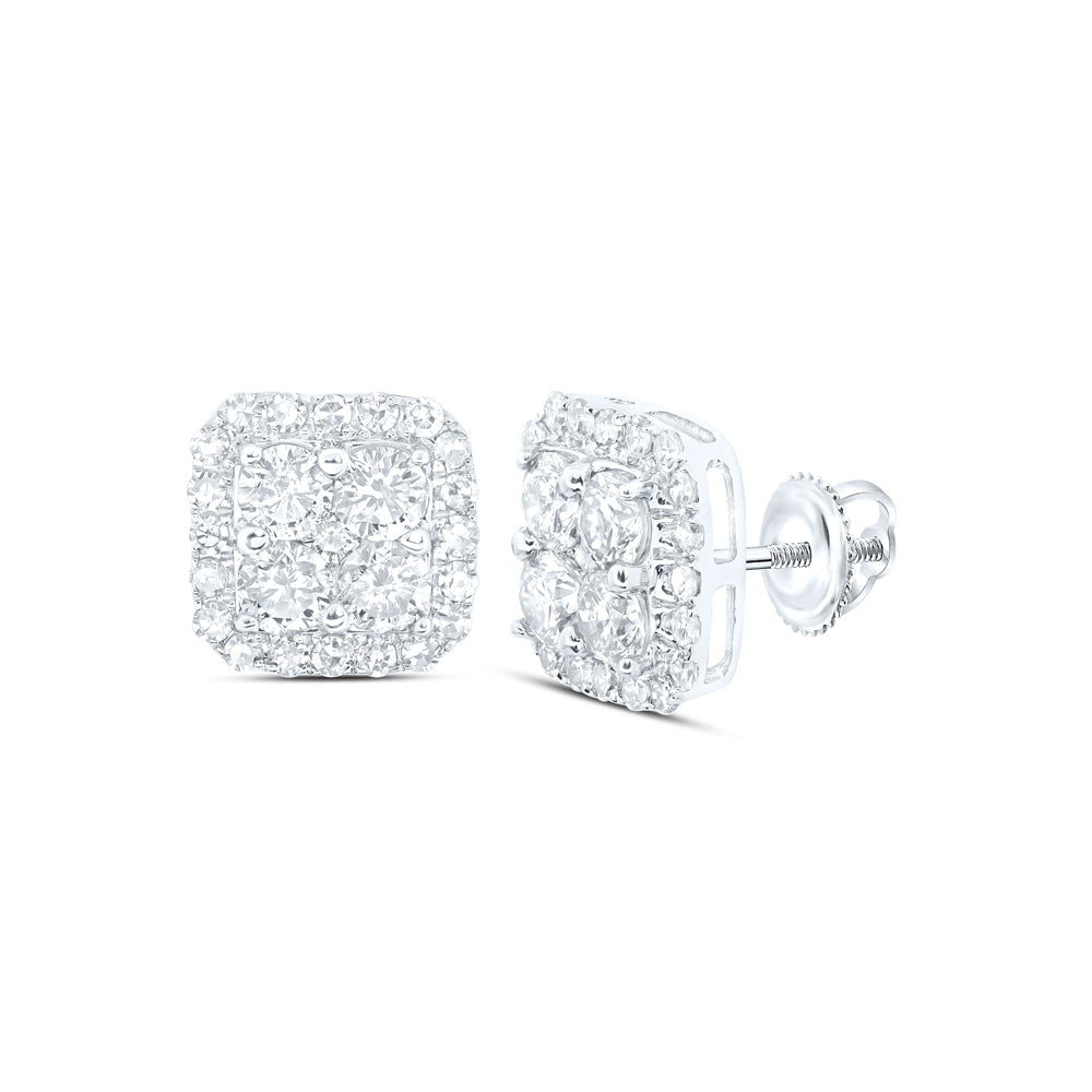 10kt White Gold Womens Round Diamond Square Earrings 1 Cttw