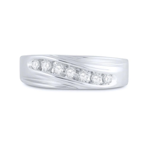 10kt White Gold Mens Round Diamond Wedding Single Row Band Ring 1/4 Cttw