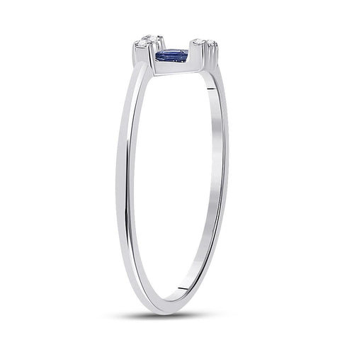 14kt White Gold Womens Baguette Blue Sapphire Fashion Ring 1/4 Cttw