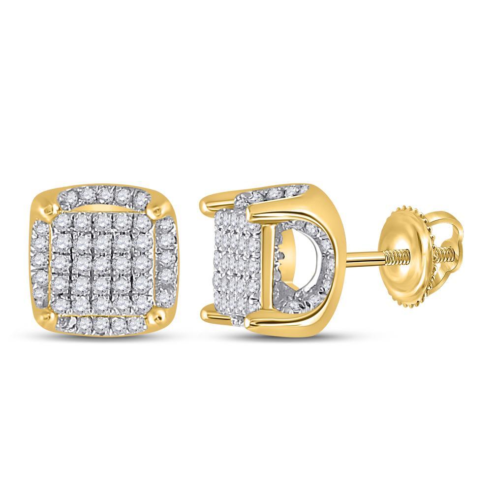 10kt Yellow Gold Womens Round Diamond Square Earrings 1/2 Cttw