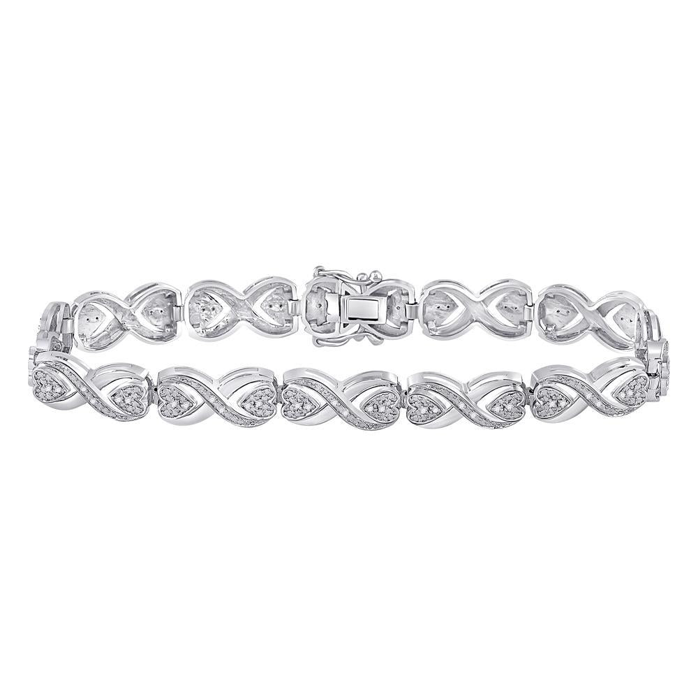 Sterling Silver Womens Round Diamond Infinity Bracelet 1/4 Cttw