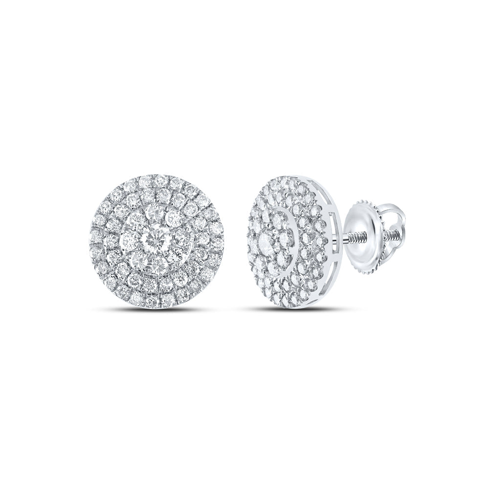 10kt White Gold Womens Round Diamond Cluster Earrings 1-1/2 Cttw