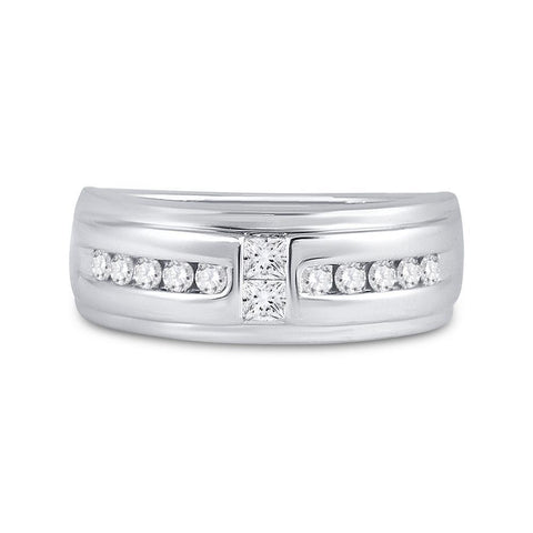 10kt White Gold Mens Princess Diamond Wedding 2-Stone Band Ring 1/2 Cttw