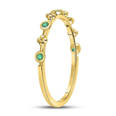 10kt Yellow Gold Womens Round Emerald Dot Flower Stackable Band Ring 1/12 Cttw