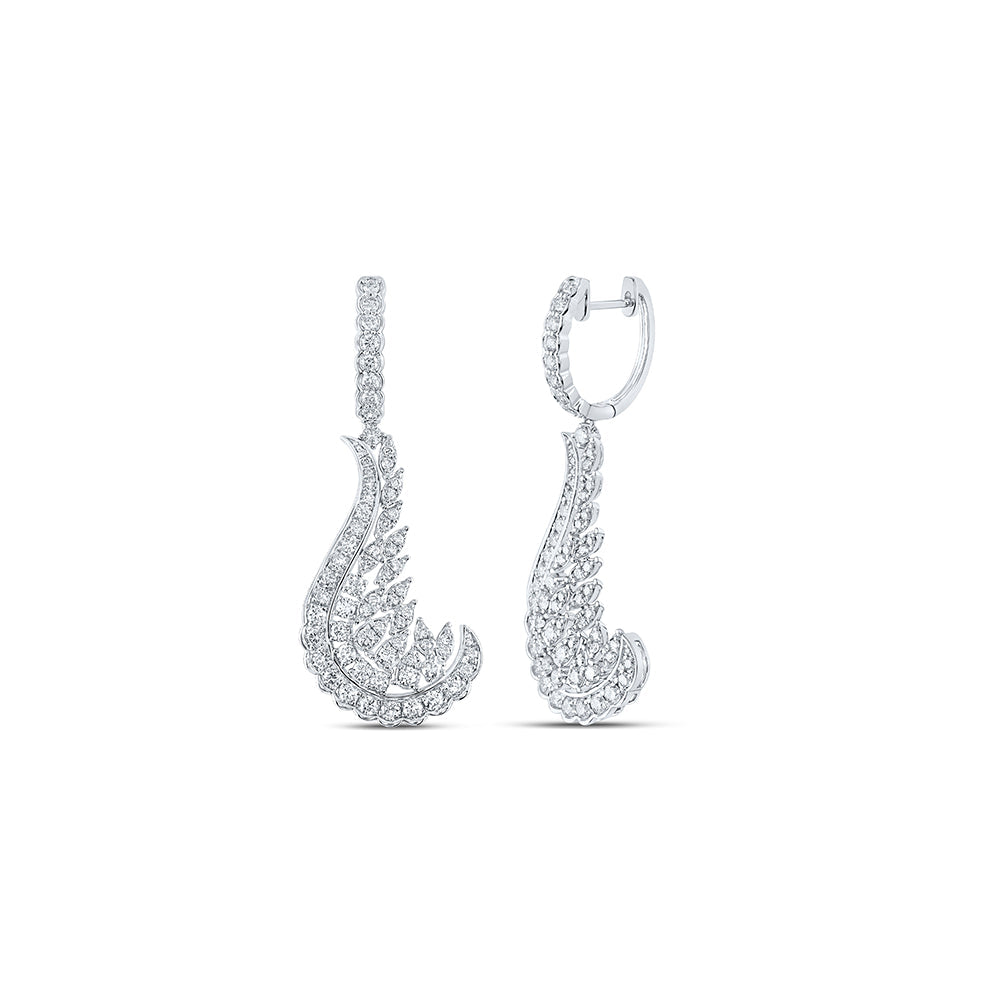 18kt White Gold Womens Round Diamond Dangle Earrings 2-7/8 Cttw