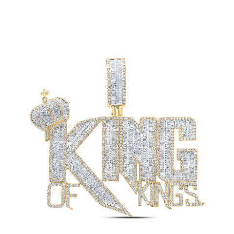 10kt Yellow Gold Mens Baguette Diamond KING OF KINGS Crown Charm Pendant 4 Cttw