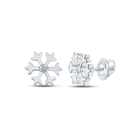 10kt White Gold Womens Round Diamond Snowflake Fashion Earrings 1/20 Cttw