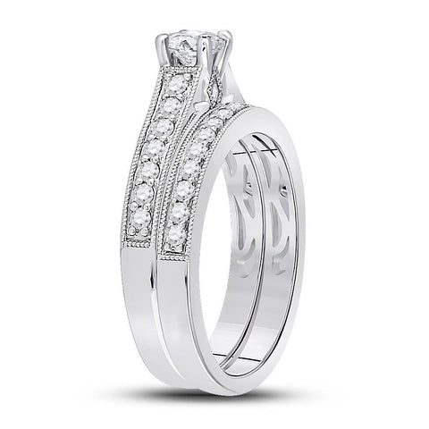 14kt White Gold Round Diamond Bridal Wedding Ring Band Set 3/4 Cttw