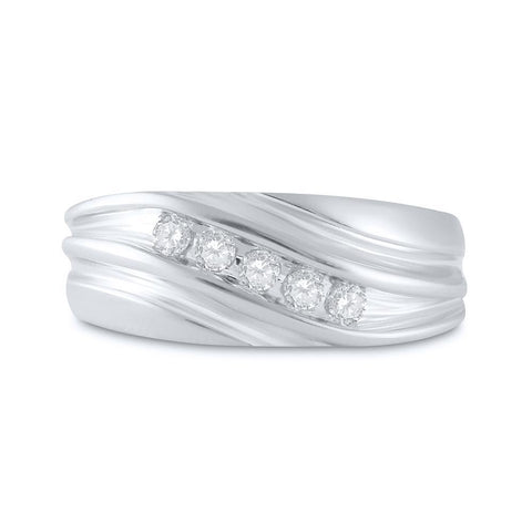 10kt White Gold Mens Round Diamond Wedding Band Ring 1/4 Cttw