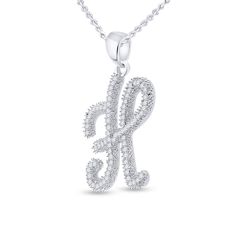 10kt White Gold Womens Round Diamond Cursive Letter H Pendant 1/5 Cttw