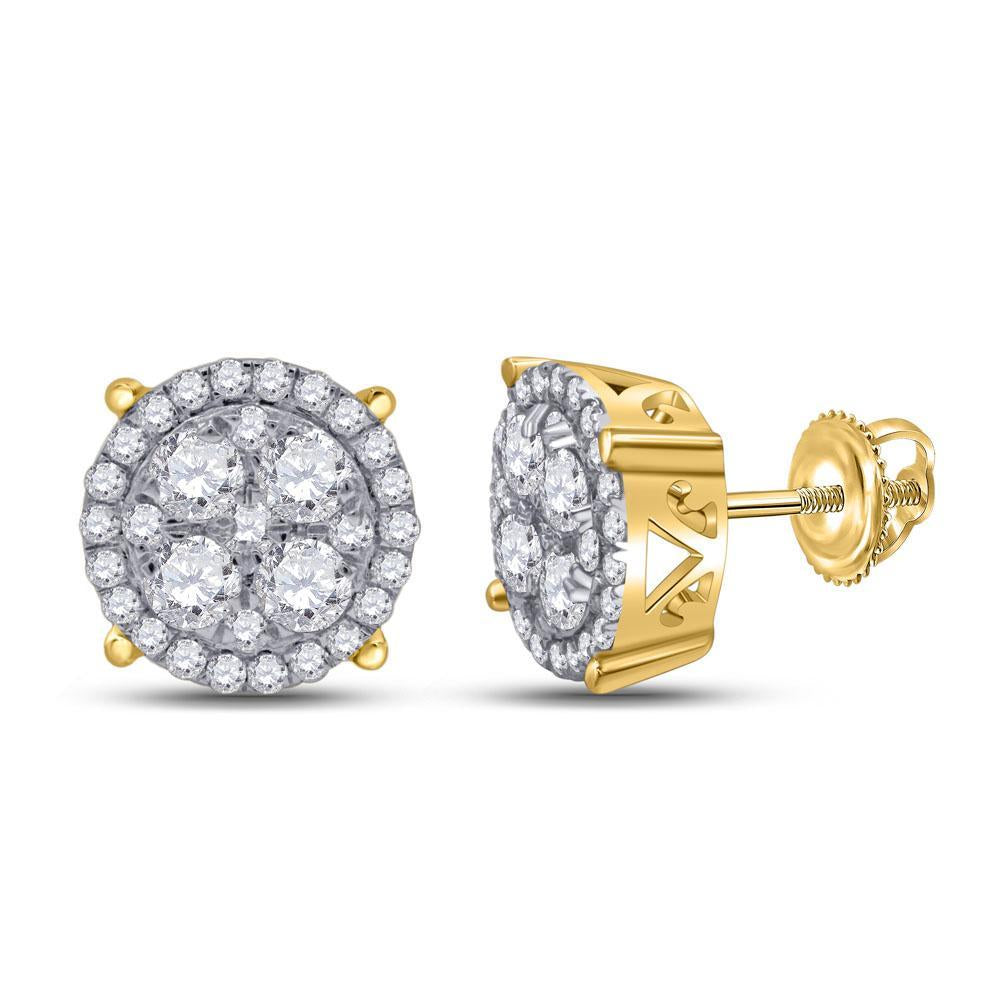 10kt Yellow Gold Womens Round Diamond Cluster Earrings 1 Cttw