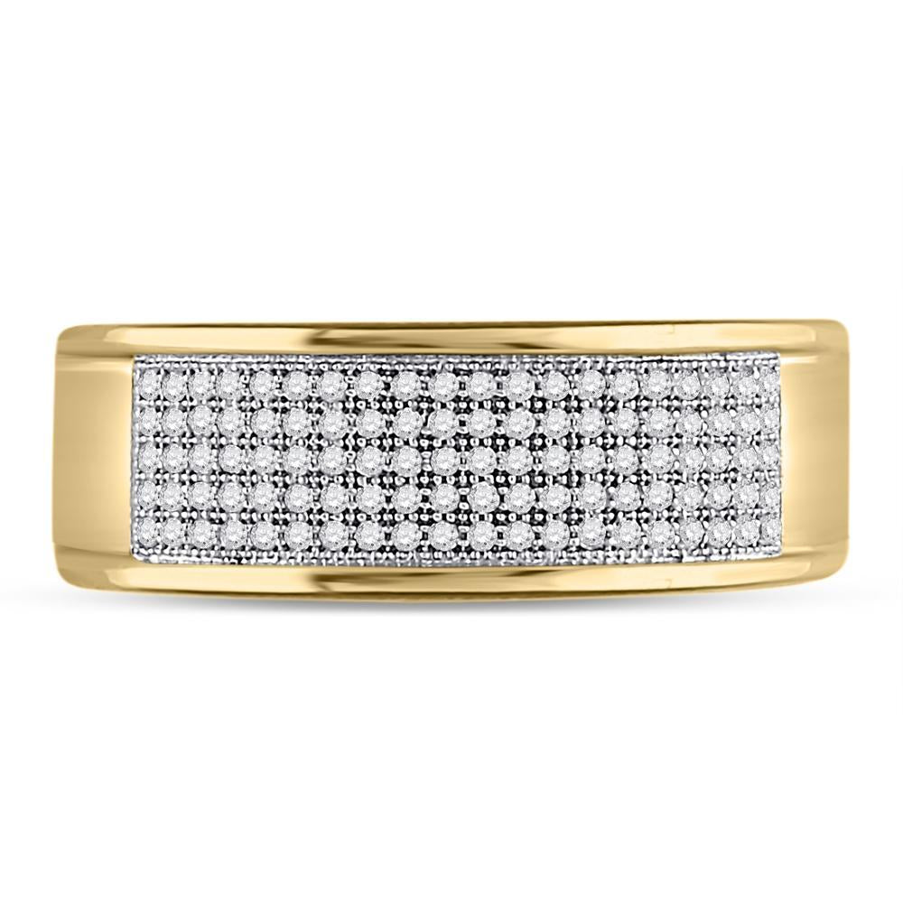 10k Yellow Gold Mens Round Diamond Micropave Wedding Anniversary Band Ring 1/3 Cttw