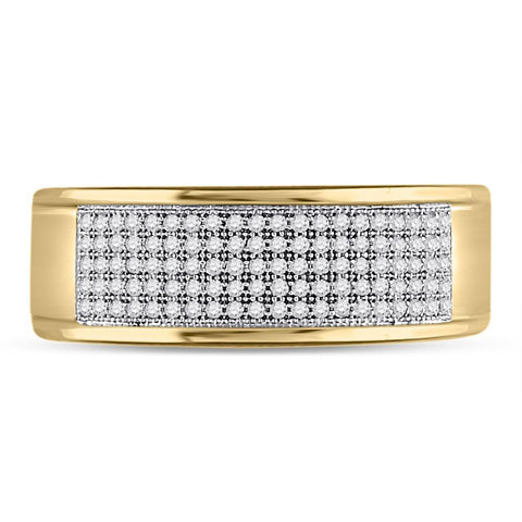 10k Yellow Gold Mens Round Diamond Micropave Wedding Anniversary Band Ring 1/3 Cttw