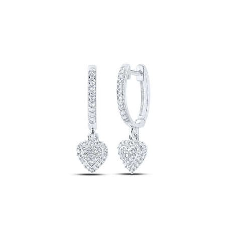 10kt White Gold Womens Round Diamond Heart Hoop Dangle Earrings 1/4 Cttw