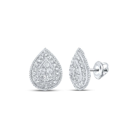 10kt White Gold Womens Round Diamond Drop Cluster Earrings 1/2 Cttw