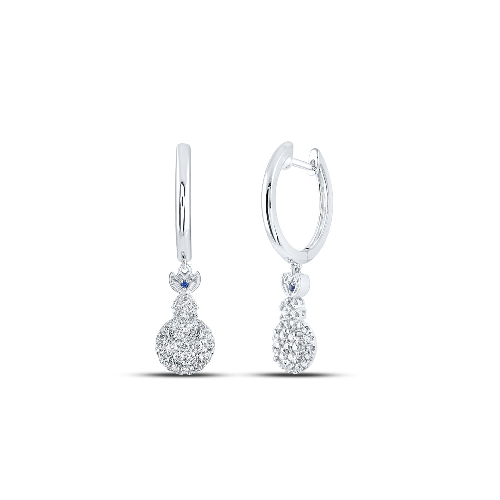 14kt White Gold Womens Round Diamond Hoop Dangle Earrings 1/2 Cttw