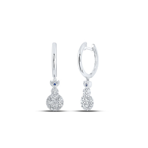 14kt White Gold Womens Round Diamond Hoop Dangle Earrings 1/2 Cttw