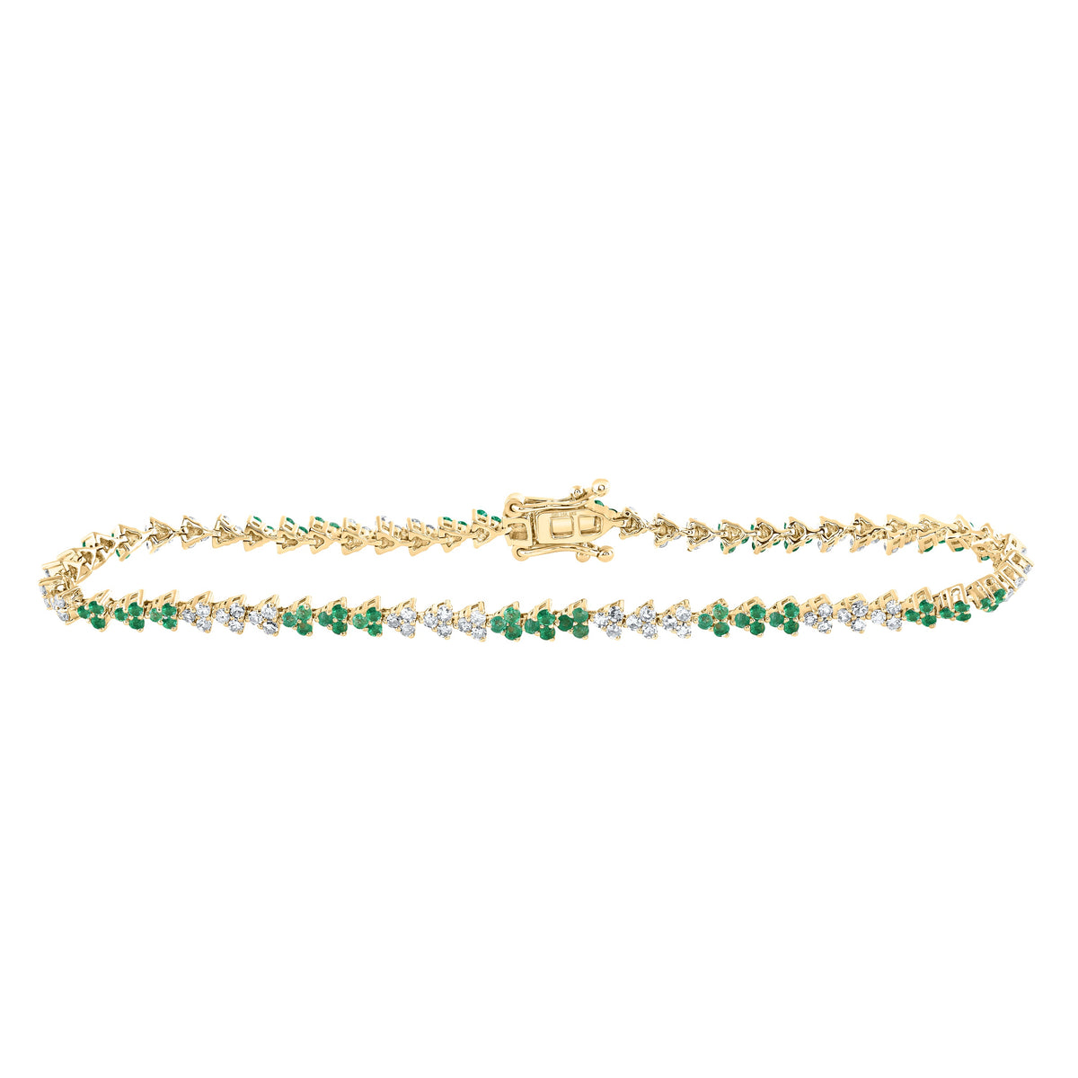 14kt Yellow Gold Womens Round Emerald Diamond Tennis Bracelet 1-5/8 Cttw