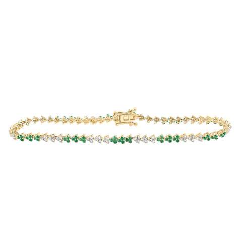 14kt Yellow Gold Womens Round Emerald Diamond Tennis Bracelet 1-5/8 Cttw