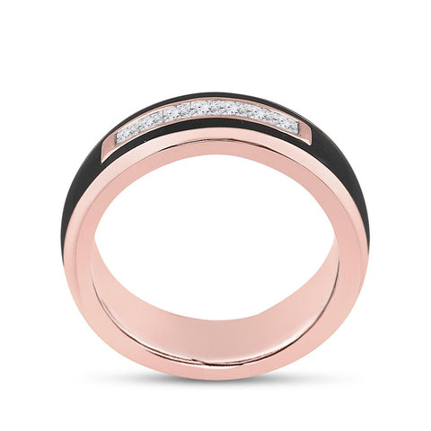 14kt Rose Gold Mens Princess Diamond Band Ring 1/2 Cttw