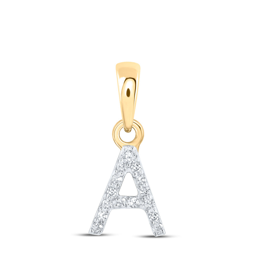 10kt Yellow Gold Womens Round Diamond A Initial Letter Pendant .03 Cttw