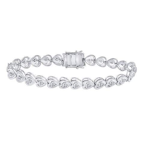 Sterling Silver Womens Round Diamond Heart Tennis Bracelet 1/4 Cttw