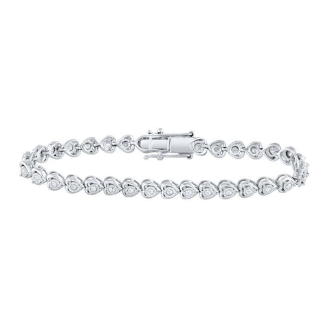 Sterling Silver Womens Round Diamond Heart Tennis Bracelet 1 Cttw